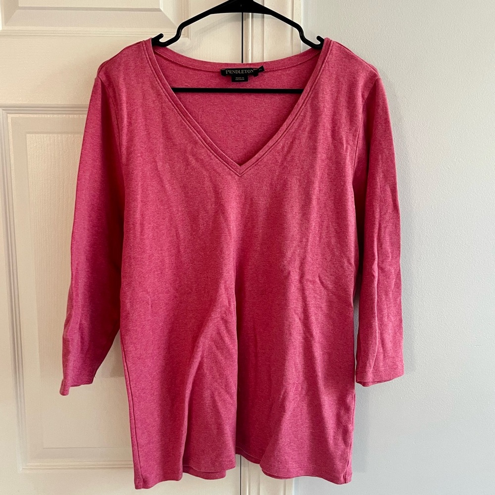 Pendleton Women's Long Sleeve V-Neck Top - Pink